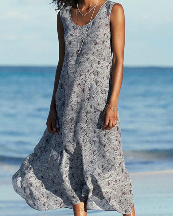 Casual Floral Tunic Round Neckline Shift Dress